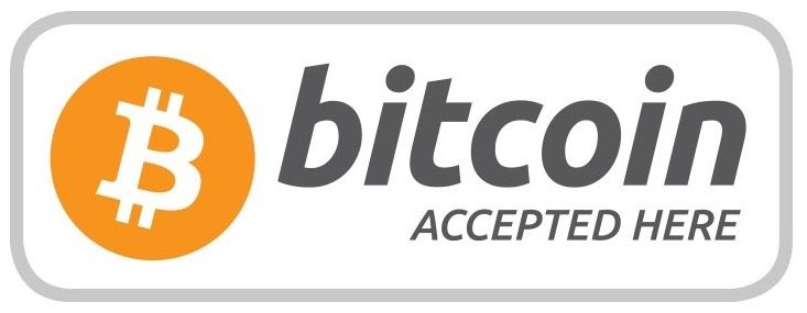 White rectangle with rounded corners containing the orange Bitcoin logo and the gray text